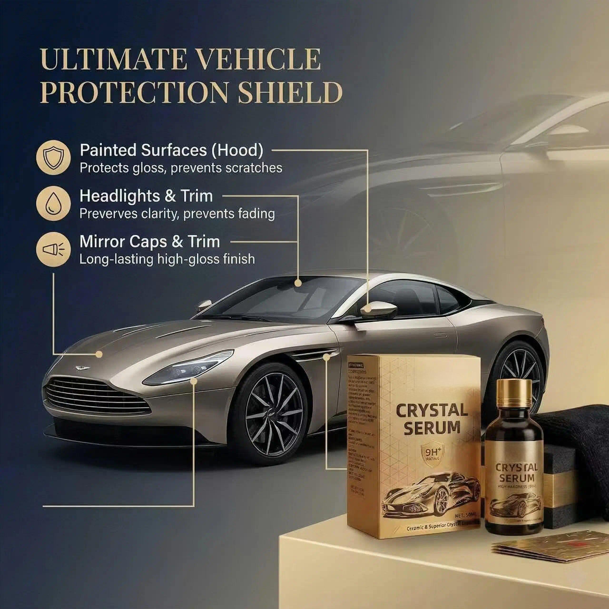 Crystal Serum – Advanced Graphene Ceramic Coating for Cars(50ML),9H Graphene Coating for Auto Car Detailing,10+ Years of Long Lasting Car Protection,Gloss Hydrophobicty Anti Scratch