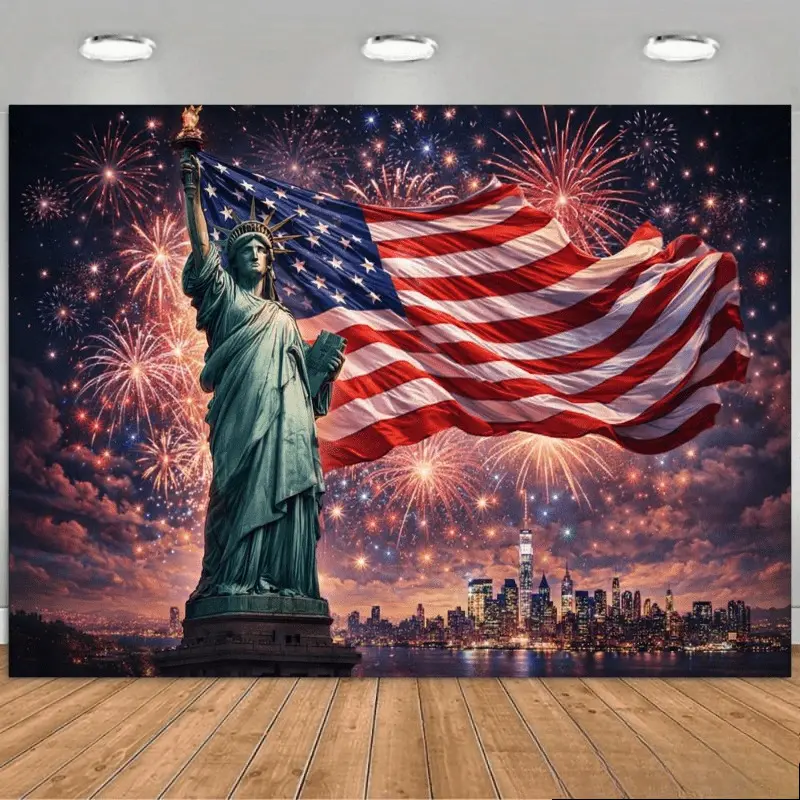 Premium Polyester Fireworks Skyline Tapestry - Lightweight Print Home Decor Wall Hanging, Gift for New Year Holiday City Party Outdoor Event Photography Backdrop Banner
