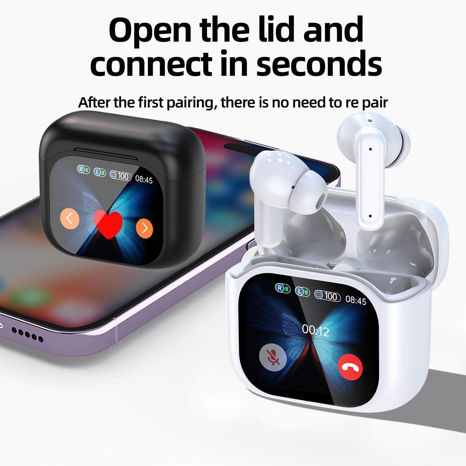 HITOZON Wireless Earphone, In-ear Design Earbuds with Touch Screen Charging Case, Stereo Wireless Earbuds with Noise Reduction for Smartphone, Computer, Laptop #TOP PICKS