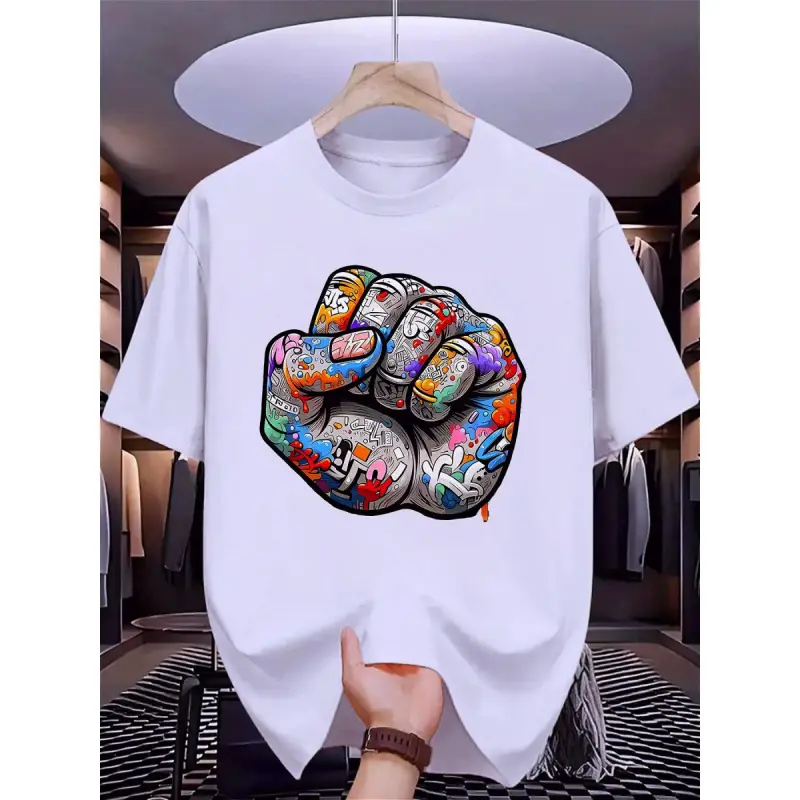 Men's Funny Graphic Print T-Shirt - Sporty Sports Tops, Casual Cotton Short-Sleeve Round Neck Fashion Pullover, Soft Breathable Loose Fit, Machine Washable, XXL+ Large Sizes