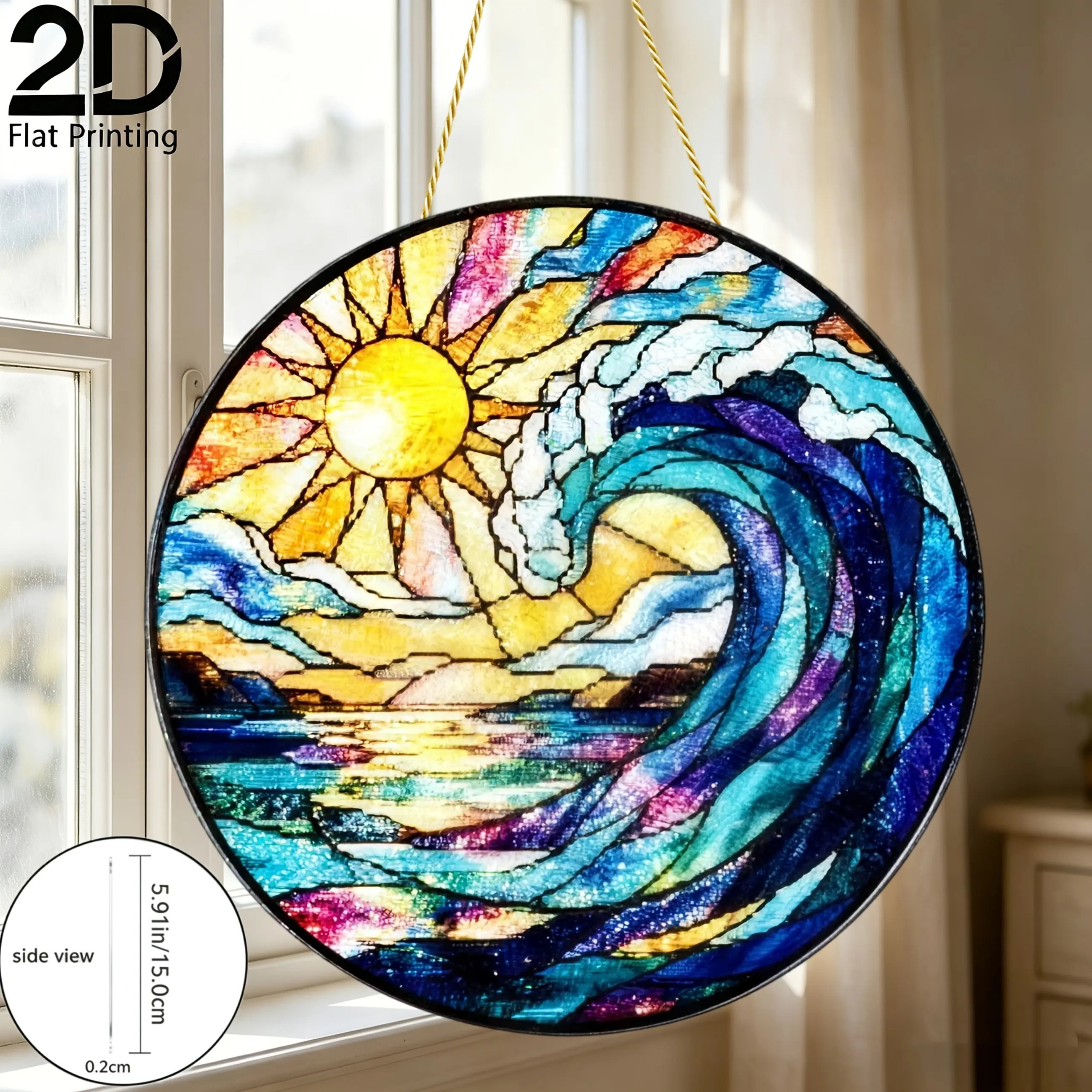 Handmade Whimsical Round Acrylic Glass Suncatcher Pendant - Round Shape Window Hanging Home Decor with Sunshine Light Refraction, Secure Balcony Porch Wall Art, Thoughtful Birthday Gift for Besties, Box, Bedroom