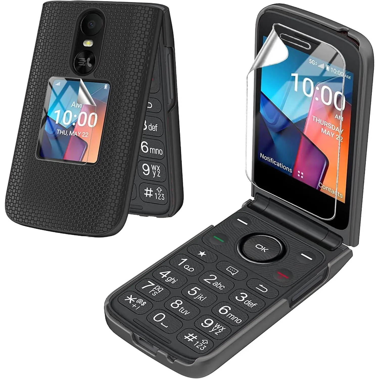 for  Flip 4 5G/T440 (2025) Phone case with Screen Protector Slim Hard Shell Protector Cover (Black)
