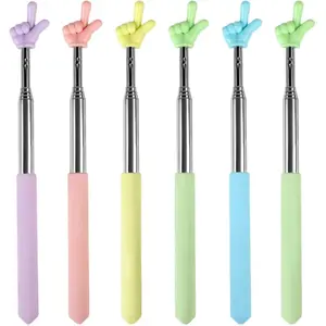 6PCS Pointer Finger Stick, Extendable Colorful Finger Pointer Stick, Mini Retractable Teacher Pointer for Presentation, Whiteboard, Blackboard, Classroom Supplies(5 Color)