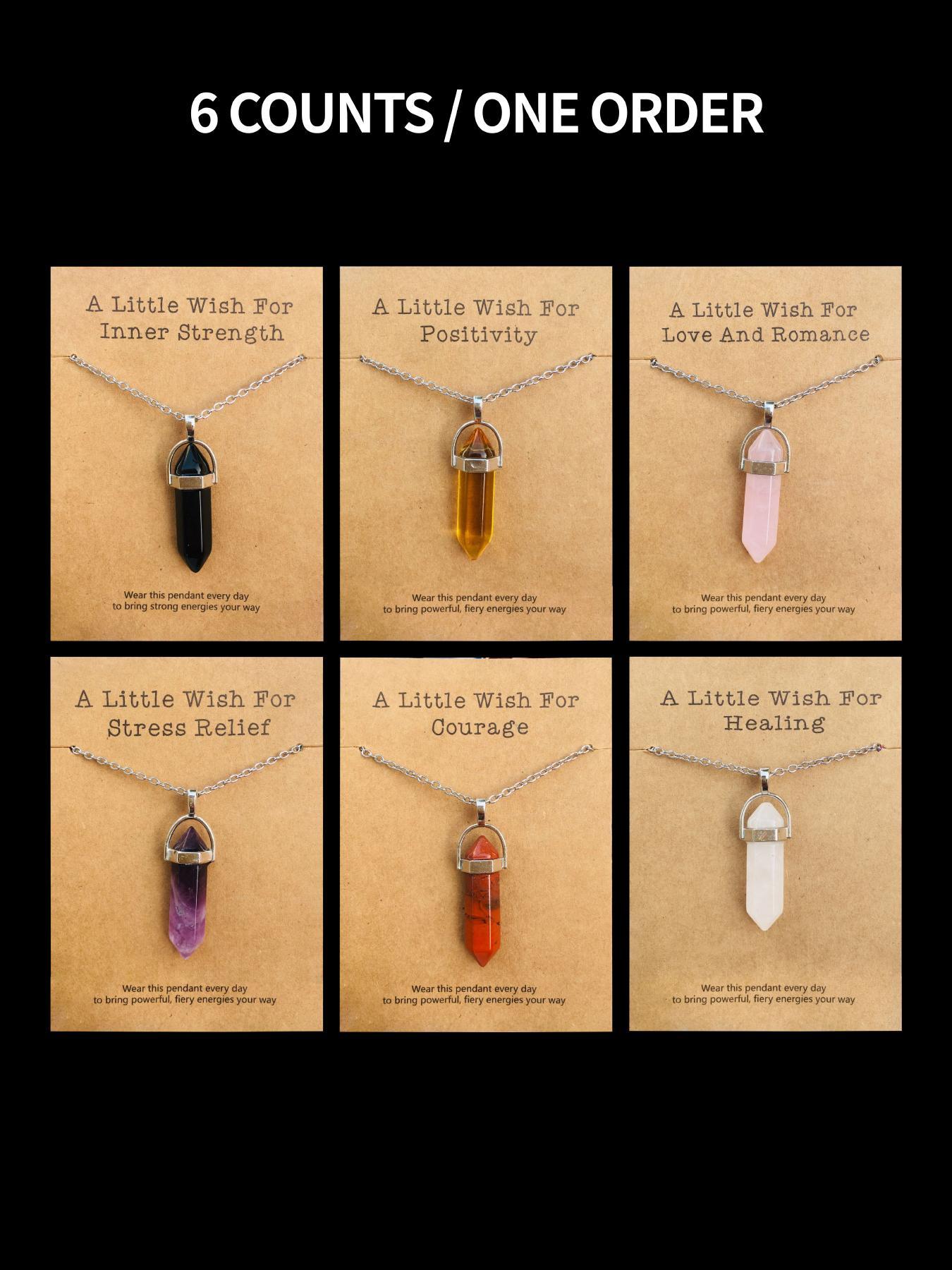 Natural Crystal Necklace Set, 6 Pcs/set Wish Card Necklace, Fashion Pendant Necklace for Women & Men, Trendy All-match & Exquisite Jewelry for Birthday Gift, Gifts for Girlfriend, Amethyst Crystal, Natural Healing Crystal