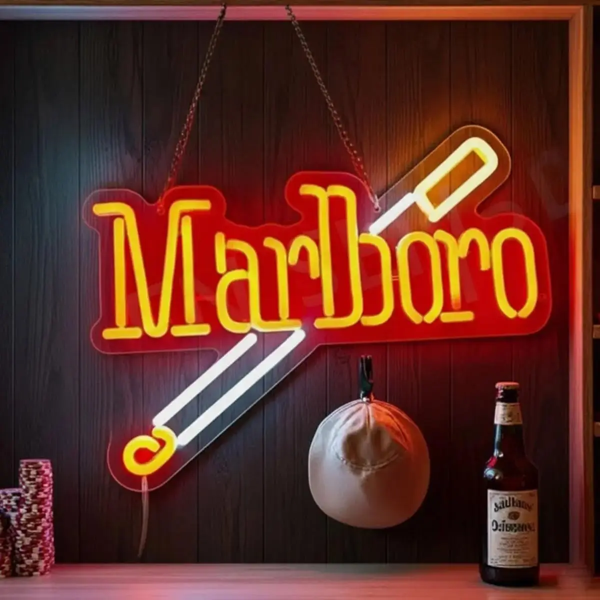 Marlbor LED Neon Sign, Men's Space Decor, Bar Garage Wall Art, Retro Neon Wall Light, Cool Gift for Him, Energy Efficient Rating E