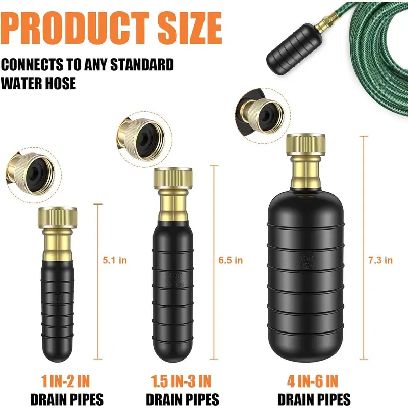 3 count Drain Bladder Kit, Drain Cleaning Bladder Fits 1" to 6" Pipes, Rubber Drain Bladder Unclogger for Bathroom Sinks, Showers, Swimming Pool Drains, Kitchen Sinks and Main Drains