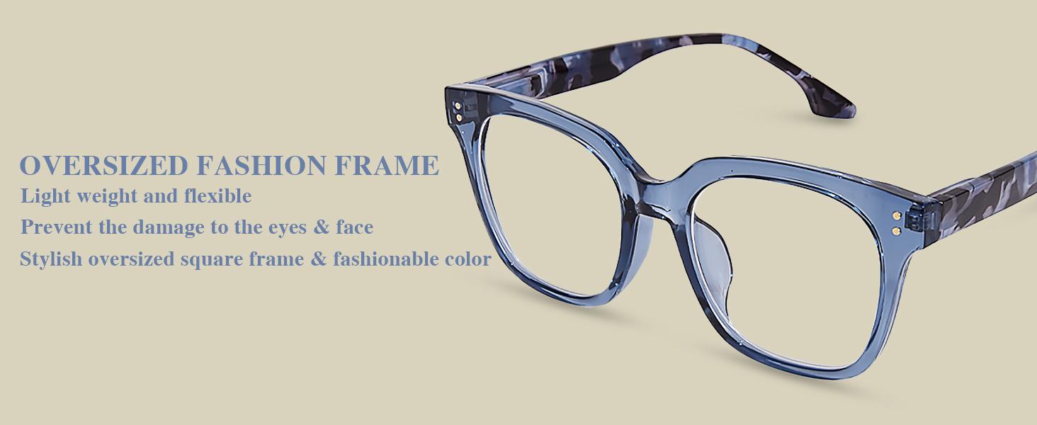 Progressive Multifocus Reading Glasses for Women Men Oversized Anti Blue Light Blocking Readers Square Eyeglasses