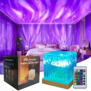 USB LED Water Ripple Light, Healing Aurora Lamp, Atmosphere Projection Light, Sleep Aid Night Light, 16 Colors with Remote, Party, Date