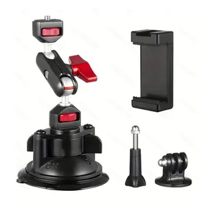 New Camera Suction Cup Magic Arm Stand, 360° Rotating Dual Head, Compatible with Dslr, Mirrorless, Action Cameras, Phone, Car Window, Desk, Phone Holder Stand, Cellphone Holder Stand
