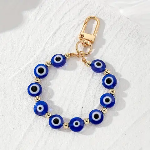 Vintage Ethnic Evil Eye Keychain for Women, Punk Style Resin Blue Eye Ring, Alloy Clip, Clip On Keychain, Bag Accessory, Car Keychain, Keyrings