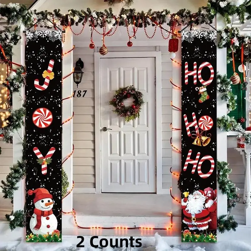 1 Counts Merry Christmas porch decoration banner, polyester fiber, suitable for indoor and outdoor Christmas party walls, front door, living room, kitchen decoration