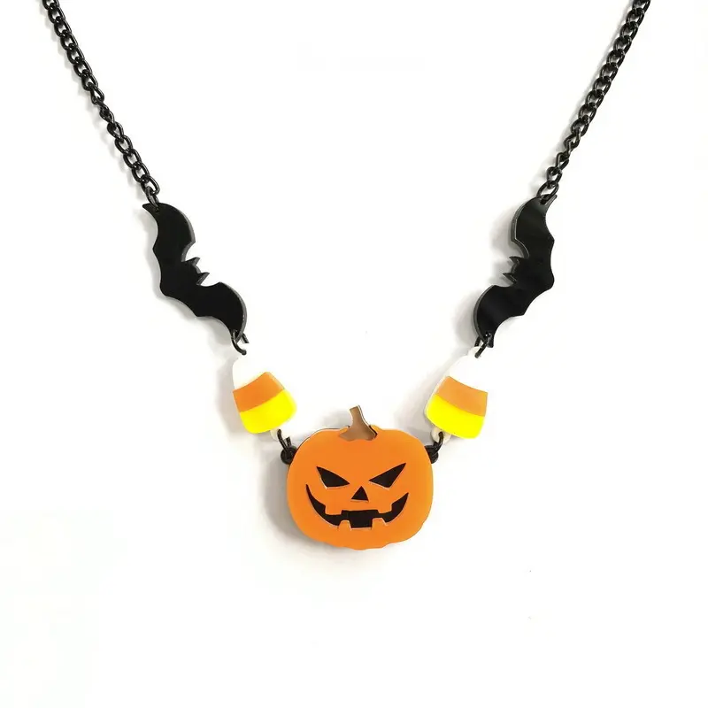 2026 New Gothic Halloween Bat Pumpkin Pendant Choker Necklace for Women Men with Candy Charm Collarbone Chain Streetwear Jewelry Party Costume Accessory Gift US Design homeessentials