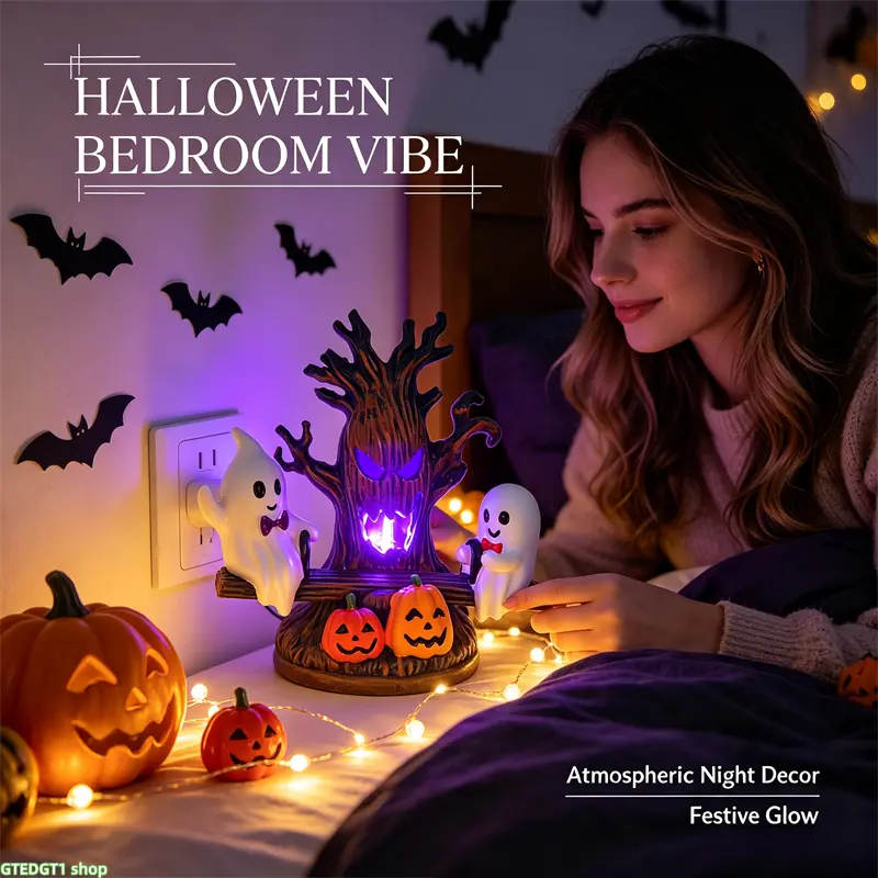 Halloween Ghost and Pumpkin LED Decorative Lights (Plug-in) – Suitable for Indoor Home Use, Bedrooms, Bathrooms, Halloween Party Decor, and Holiday Gifts