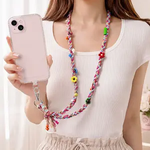 Rainbow Candy Beaded Crossbody Phone Lanyard, Hand-Woven Anti-Lost Phone Strap, Aesthetic Accessory