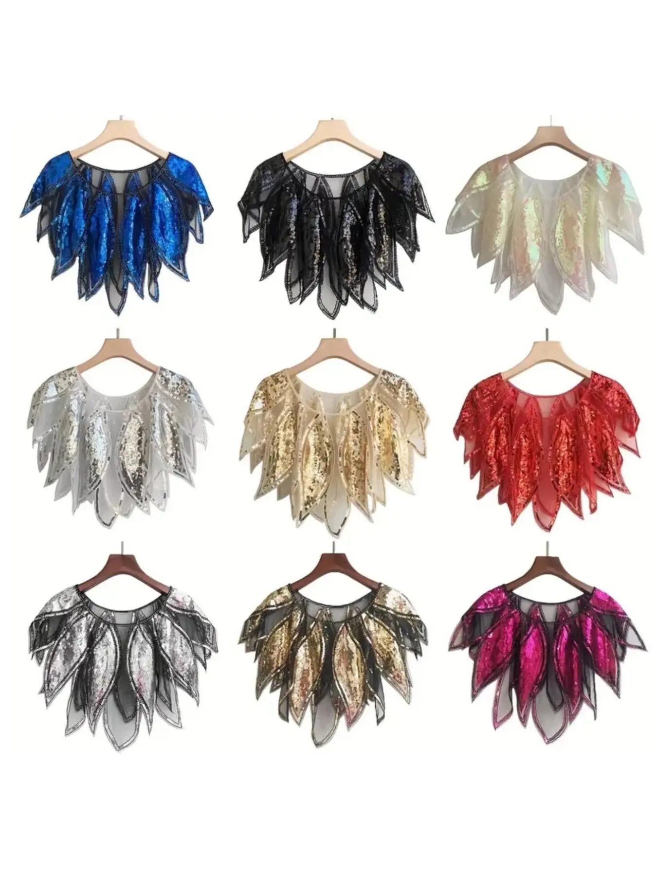 Vintage Shawl Women's Sequin Beaded Bridal Cape, Elegant Party Wedding Cover-Up, Slim-Fitting Solid Contrast Design, All Seasons