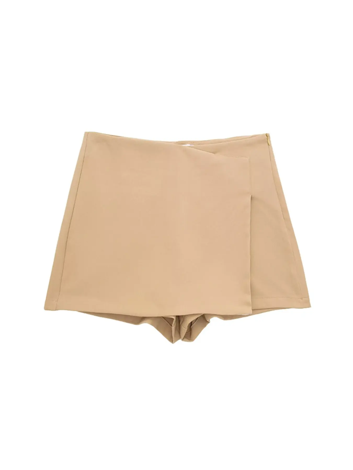 CLAZZAA Women Fashion Solid Asymmetrical Side Zipper Mini Skirts Shorts Vintage High Waist Female Chic Lady Shorts