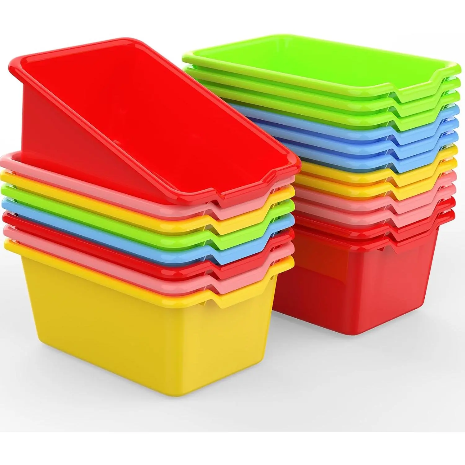 20 Pcs Plastic Book Bins Classroom Small Cubby Bins Stacking Bins Office Kids Storage Container Desk Organizer Basket for Home Nursery Playroom Classroom (20)
