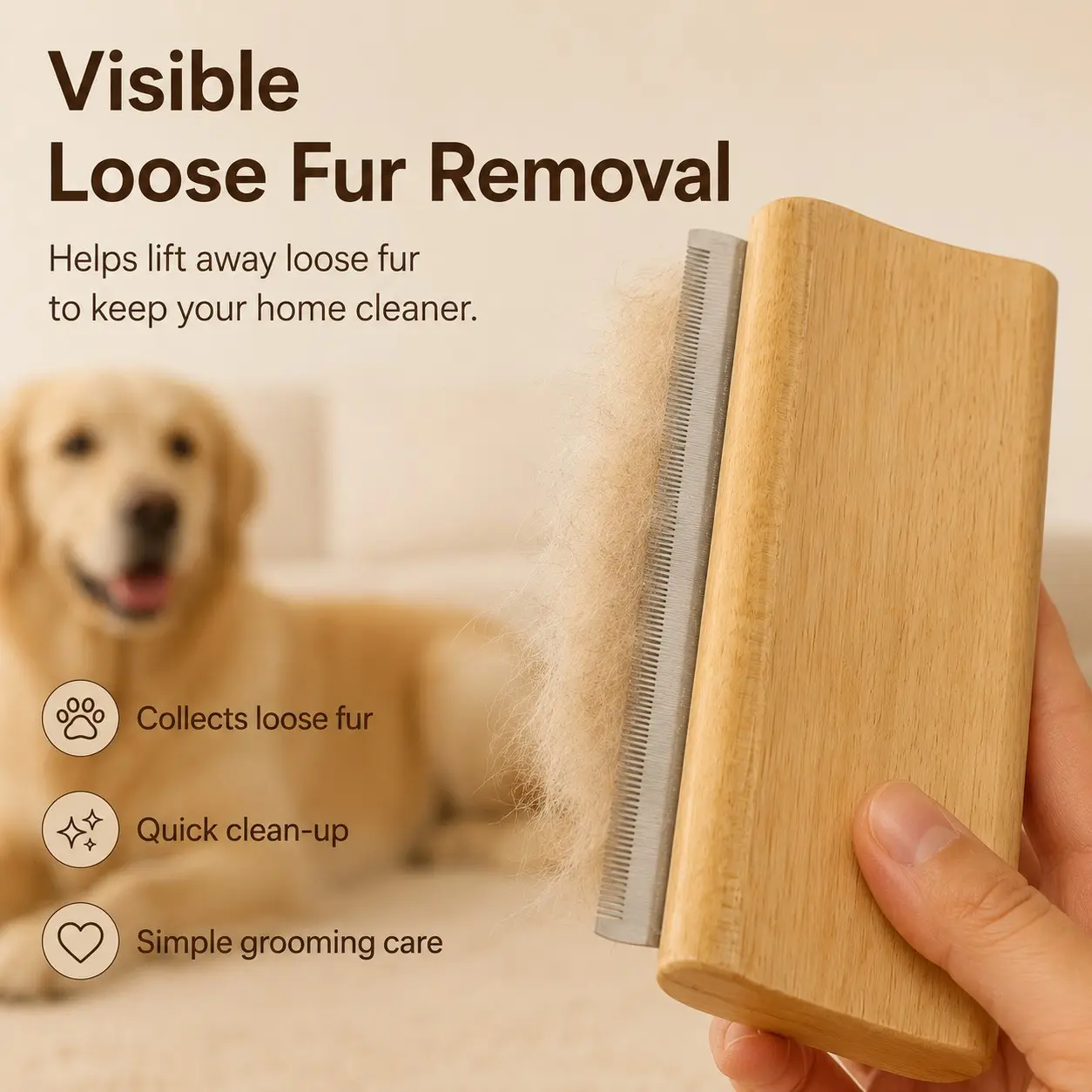 Eco-Friendly Wooden Pet Hair Scratcher, Portable Wood Dog Cat Fur Grooming Brush, Multi-Functional Deshedding Tool Hair Removal Tool for Horses Furniture Carpets Bedding