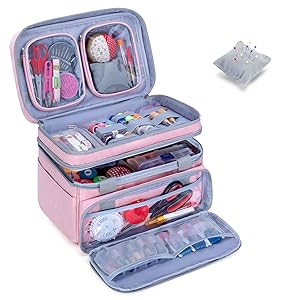 Layer Sewing Accessories Organizer with 2 Detachable Pouches, Large Sewing Bag for Sewing Tools (Bag ONLY), Pink Layer Sewing Accessories Organizer with 2 Detachable Pouches, Large Sewing Bag for Sewing Tools (Bag ONLY), Pink