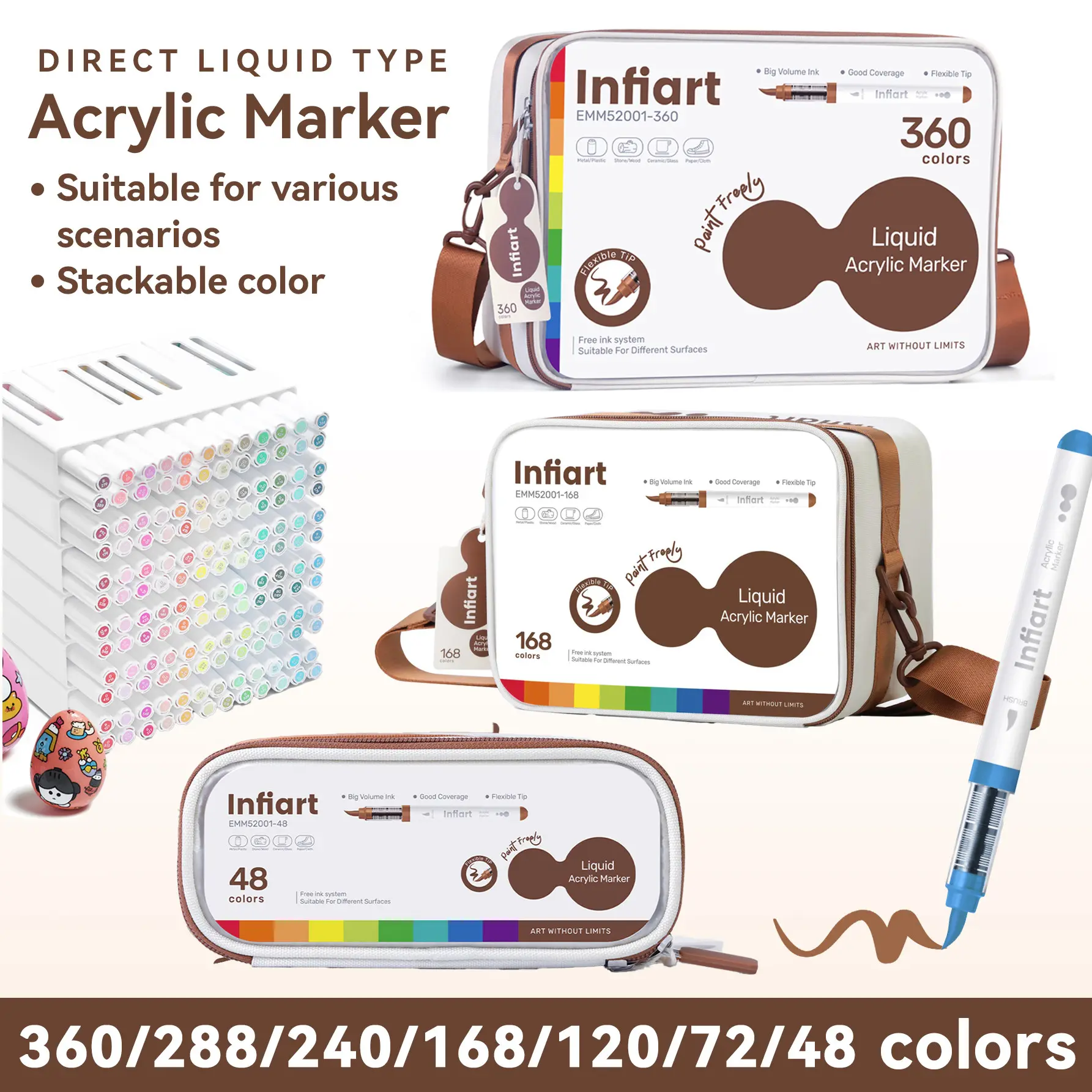 48-360 Color Acrylic Markers, Professional Quality, Rich Ink, Ideal for Beginners/adults, Large Pack with Storage Box, Home/school/studio Use