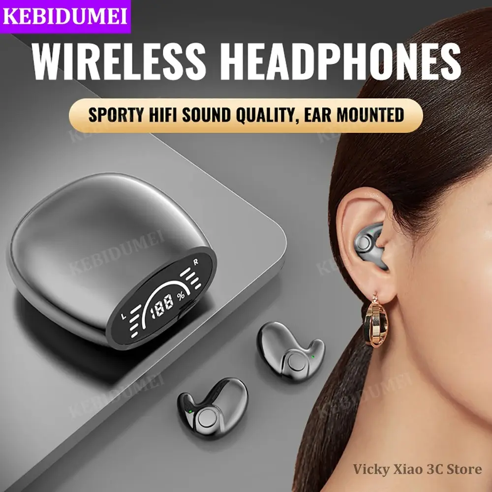 Invisible TWS Bluetooth 5.3 Audio Earbuds, Water-Proof Noise Reduction Electronic Headphones with Button Control & Charging Case, for Sleep & Sports Use with Phones