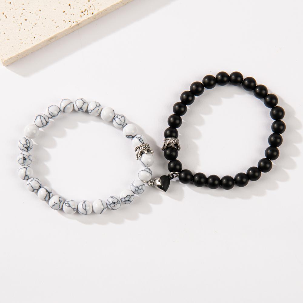 2 Pcs Elegant Couples Magnetic Stone Bracelets, Anniversary Couple Love, Heart Jewelry, Couples Beaded Stretch Bracelets Set, Perfect Valentine's Day Gift Couples Magnetic Couples Beaded bracelet valentine day gift fashion all-match jewelry charm