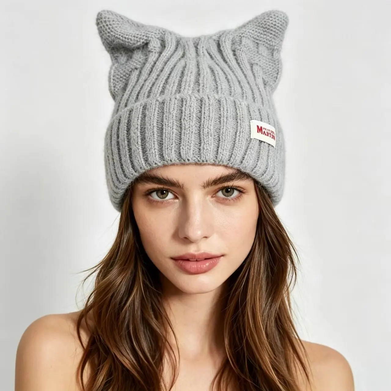 Women's Cute Cat Ear Design Beanie Hat, Soft Knit Ear Protection Hat, Winter Outdoor Sports Hat for Women & Girls, Beanies