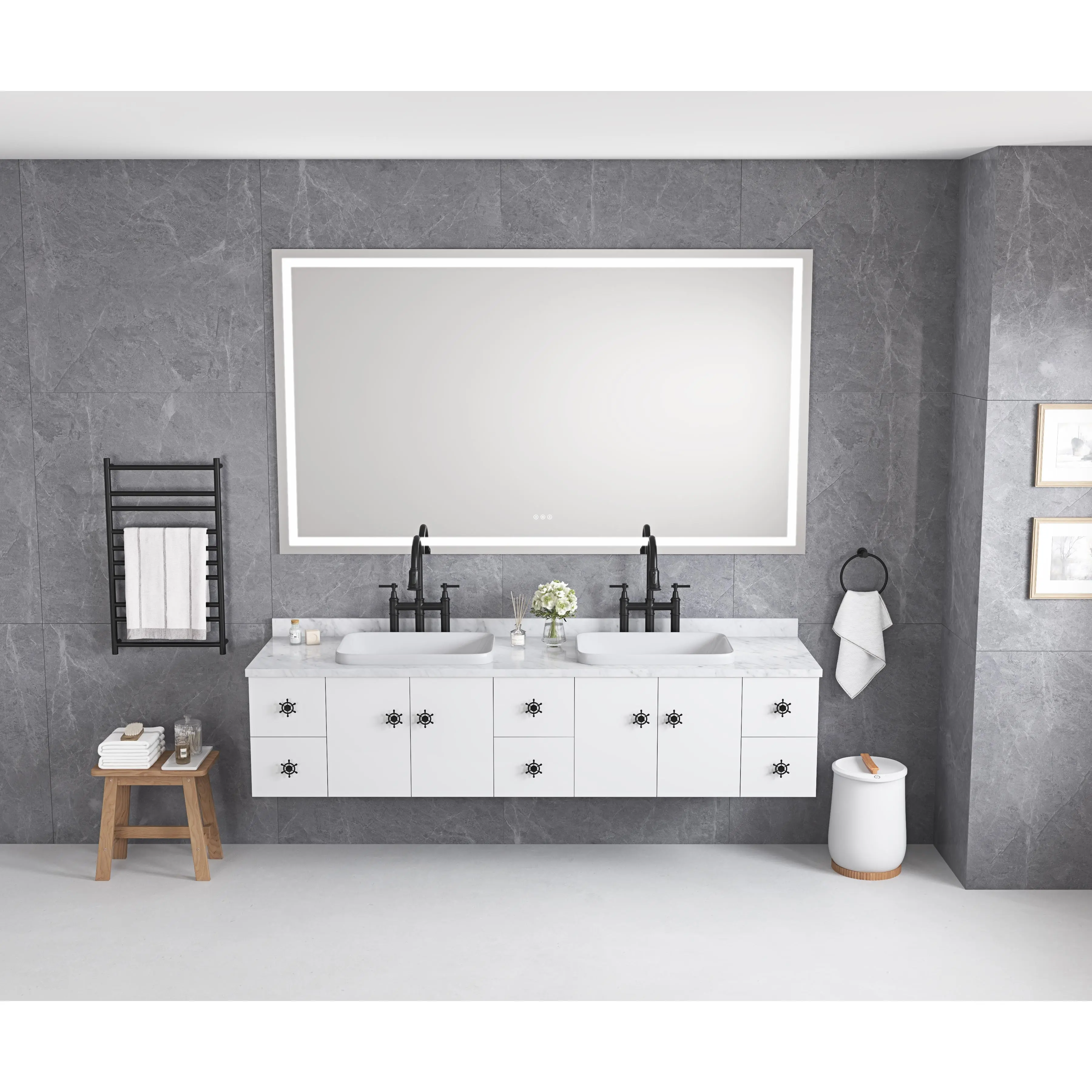 ARCH 84 x 48 Inch LED Bathroom Vanity Mirror with Front and Backlight, Dimmable Wall Mounted Makeup Mirror with Anti-Fog, Memory, 3 Color Lighting, Large Illuminated Cosmetic Mirror for Bathroom, Bedroom, Dressing Room, Bathroom Furniture