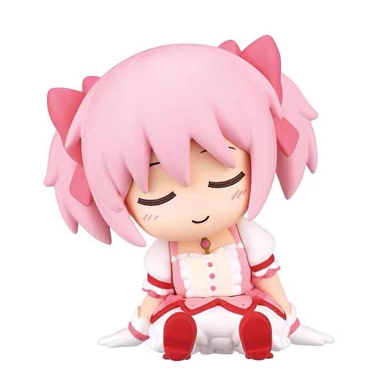 Puella Magi Madoka Magica Sleepy Chibi Figure Set, 4Pcs Anime Collectible Model Kit, Cute Desk Decor Gift for Fans