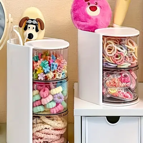 Rotating Multi-Layer Transparent Hair Accessory Storage Box, Dustproof Plastic Organizer, Desktop Cosmetic Holder, Makeup Organizer Box for Gifts, Clear Storage