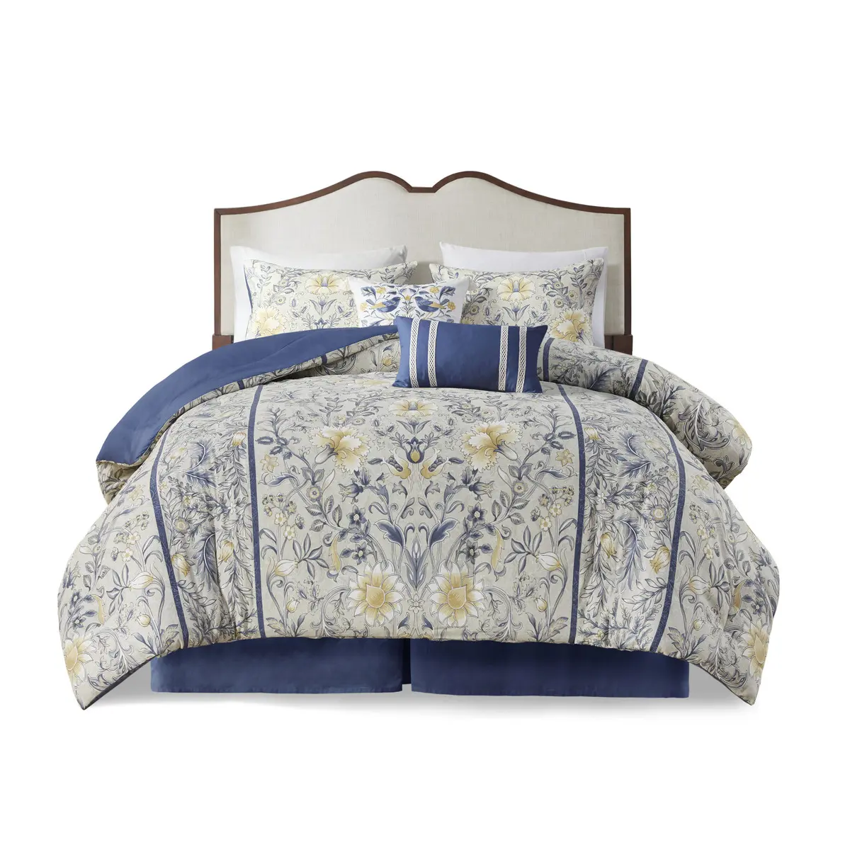 Nokaa 6-Piece Cotton Comforter Set Queen Size Bedding with Botanical Print, Hypoallergenic Polyester Fill, Oeko-Tex Certified, Includes Comforter, Bed Skirt, Shams & Decorative Pillows