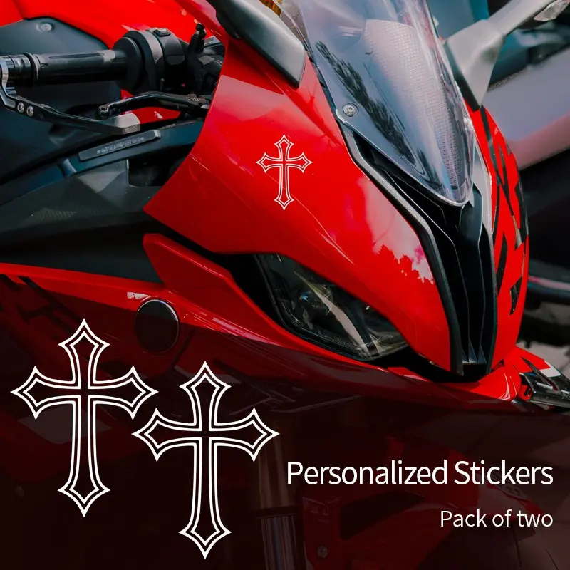 2pcs Gothic Cross Motorcycle Stickers, Motorcycle Decoration, Waterproof Durable Vinyl Stickers, Suitable for Bike Body, Helmet, Fuel Tank, Multiple Colors Available
