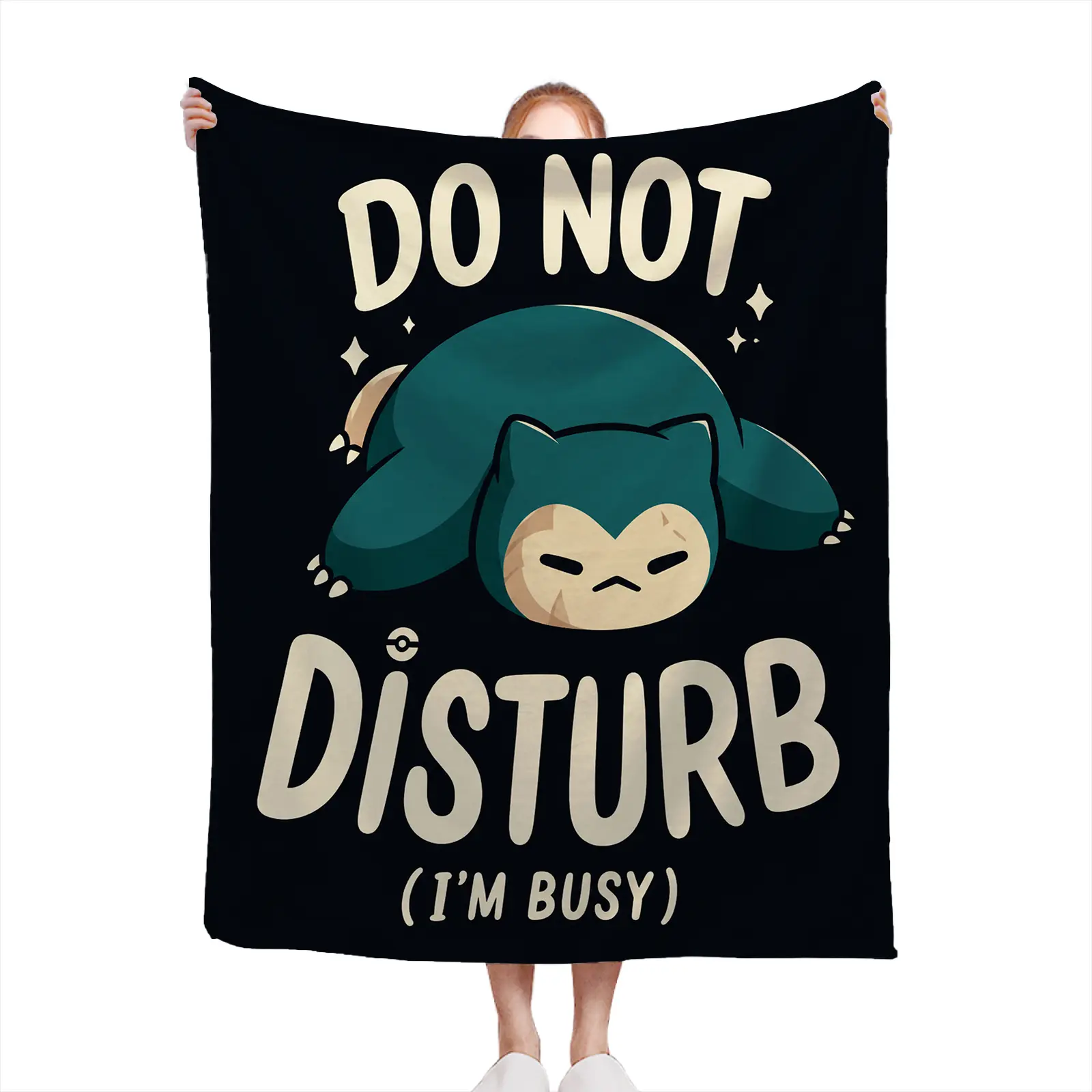 Pokemon-Snorla-(1) Cute Snorlax Do Not Disturb Throw Blanket Soft Cozy Flannel Fleece Funny Anime Print Digital Design Lightweight Warm Bed Sofa Living Room Gift For Pokemon Fans Gamers Teens