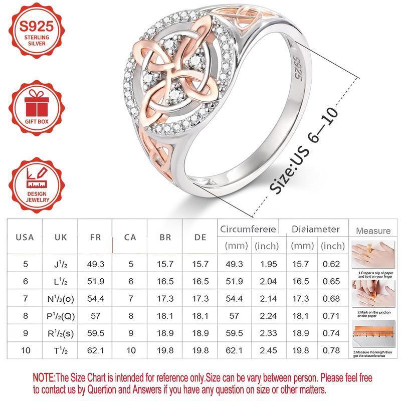 Date Essential S925 Silver Celtic Knot Ring - Rose Gold Zircon Women’s Dainty Ring