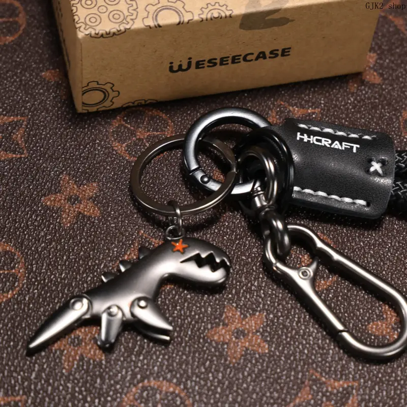 8-Style Movable Dinosaur Keychain with Braided Lanyard, Leather Tag, Multi-Spring Clasp & Detachable Parts, Movable Joints Keychain for Car Keys, Daily Use Backpack Bag Gift