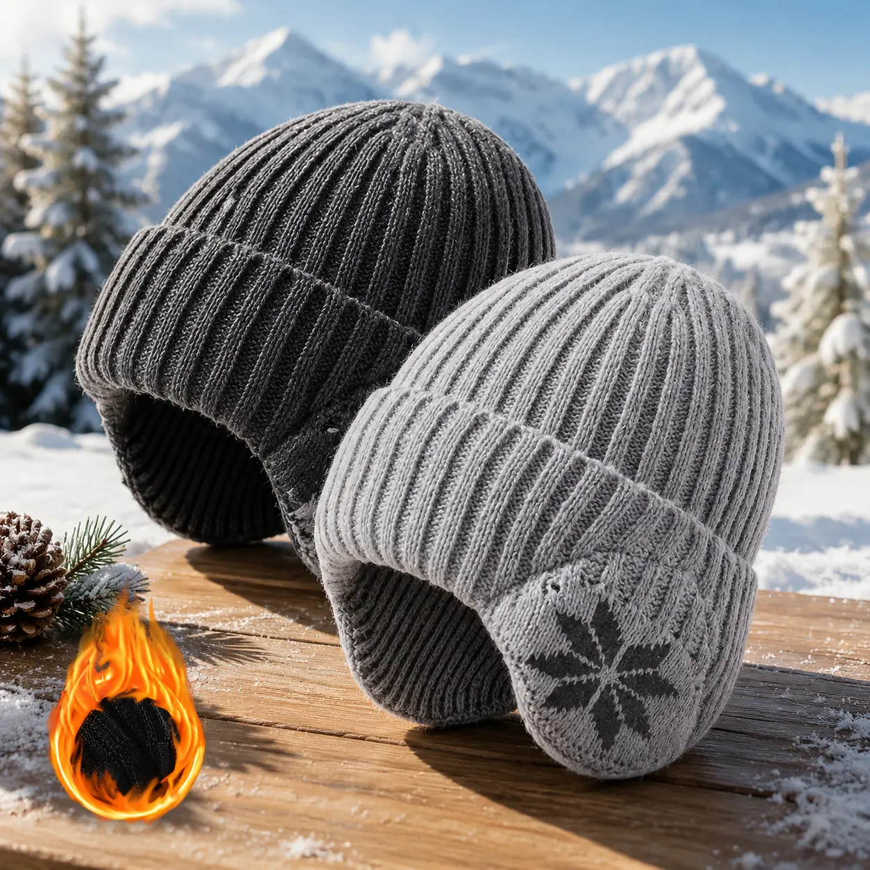 2-Pack Autumn Winter Maple Leaf Knit Beanie Ear Protection Thermal Slouchy Skull Cap Windproof Outdoor Skiing Hiking Hat for Men Women tiktokshopbacktoschool