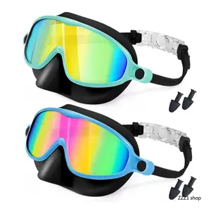 2-Pack kids Swim GogglesAnti-Fog No Leak Wide View Swimming Mask Colorful Plating Lens Diving Snorkeling Glasses Clear Earplugs Set