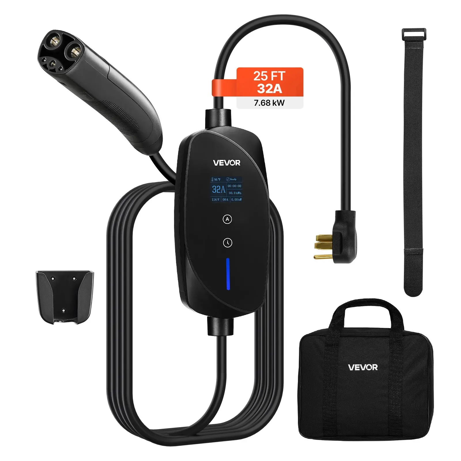 Level 2 Tesla Charger, 32 Amp Adjustable Current, 240V Portable Home Electric Car EV Charger with 25 ft Charging Cable, NEMA 14-50P Plug, LCD Display, NACS Connector, for Tesla Model Y/X/3/S