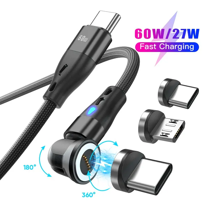 PD 60W 540 Rotate Rotating Capability Durable Magnetic USB Type C Cable with Storage Case 3A Fast Charging USB C Cable For Mac for Samsung Smartphone Data Cord