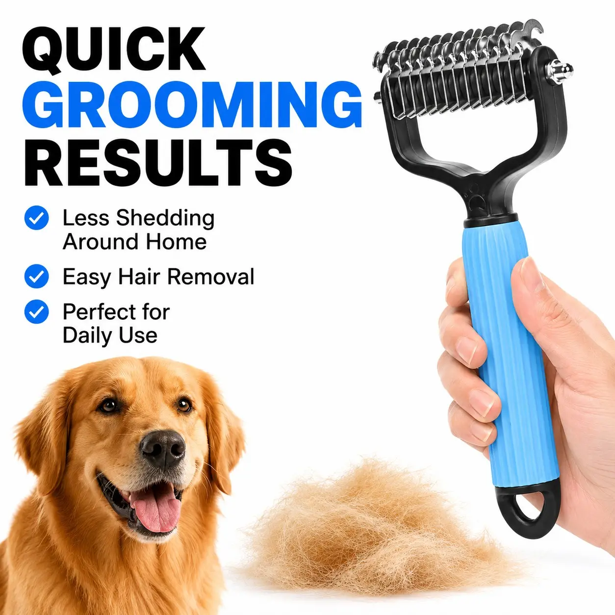 Pet Detangling Comb, Dual-Sided Stainless Steel De-Shedding Brush, Removes Loose Fur, Ideal for Daily Pet Grooming Care