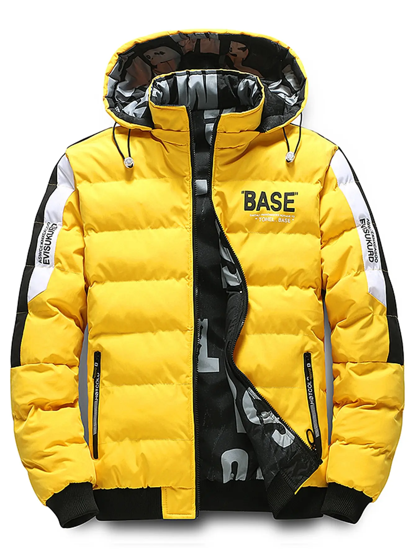 Men's Winter Hooded Cotton Jacket, Reversible Design, Trendy Colorblock Thick Warm Casual Coat, Perfect for Cold Weather