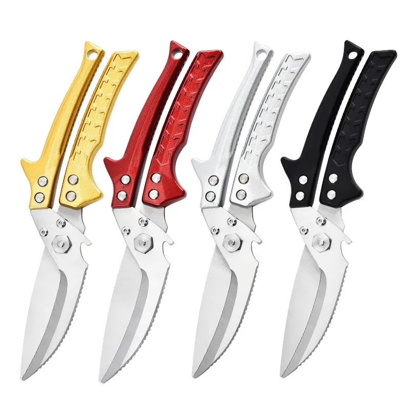 Multi-Functional Heavy-Duty Chicken Bone Scissors, Non-Slip Textured Metal Handle, Arc-Shaped Dual Blade Kitchen Tool