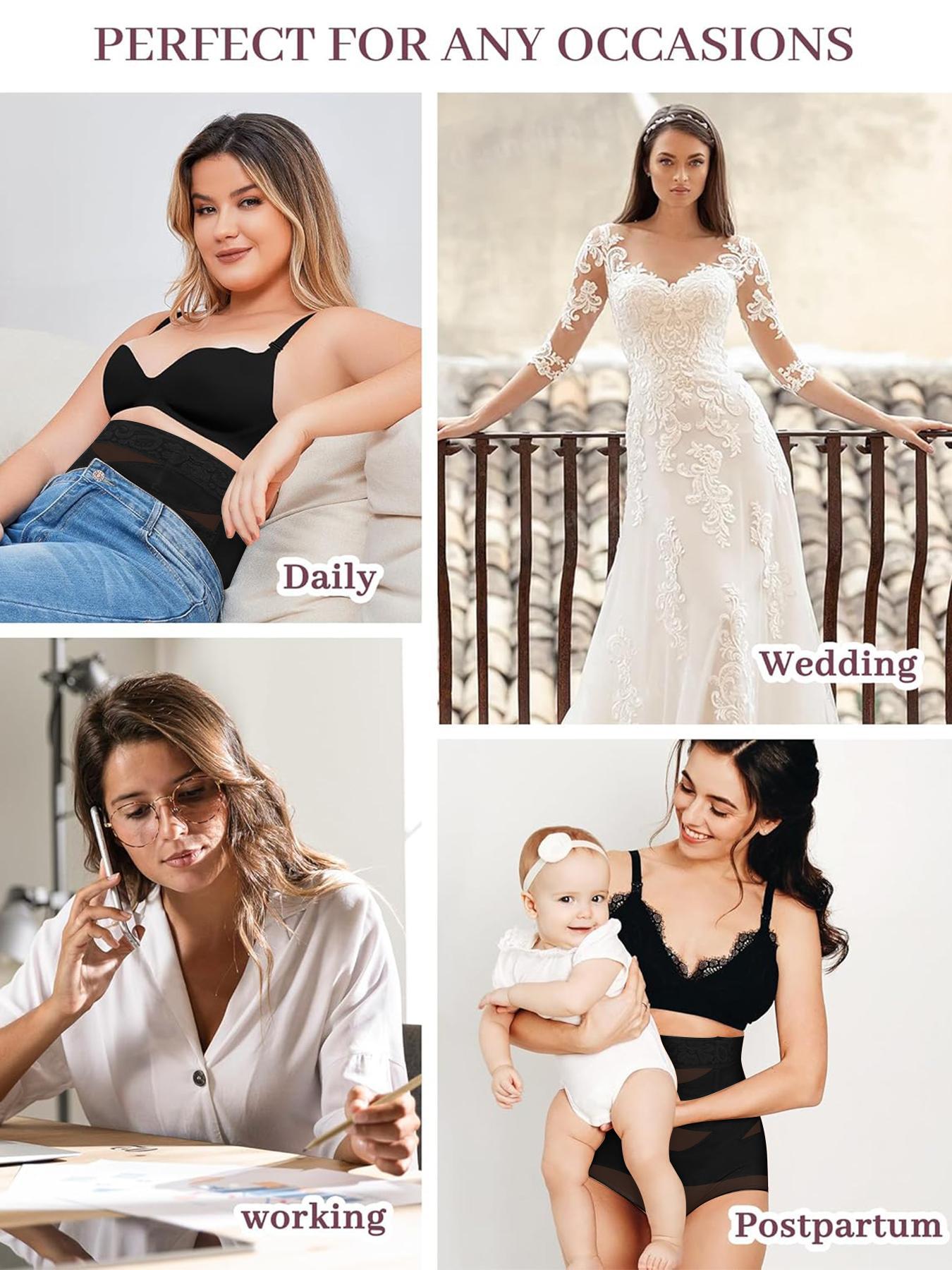 Women's High Waist Contrast Lace Shapewear Panty, Breathable Comfortable High Stretch Mesh Fabric Shaper, Tummy Control Butt Lifter, Ladies Shapewear Bottoms, Belly Control Underwear