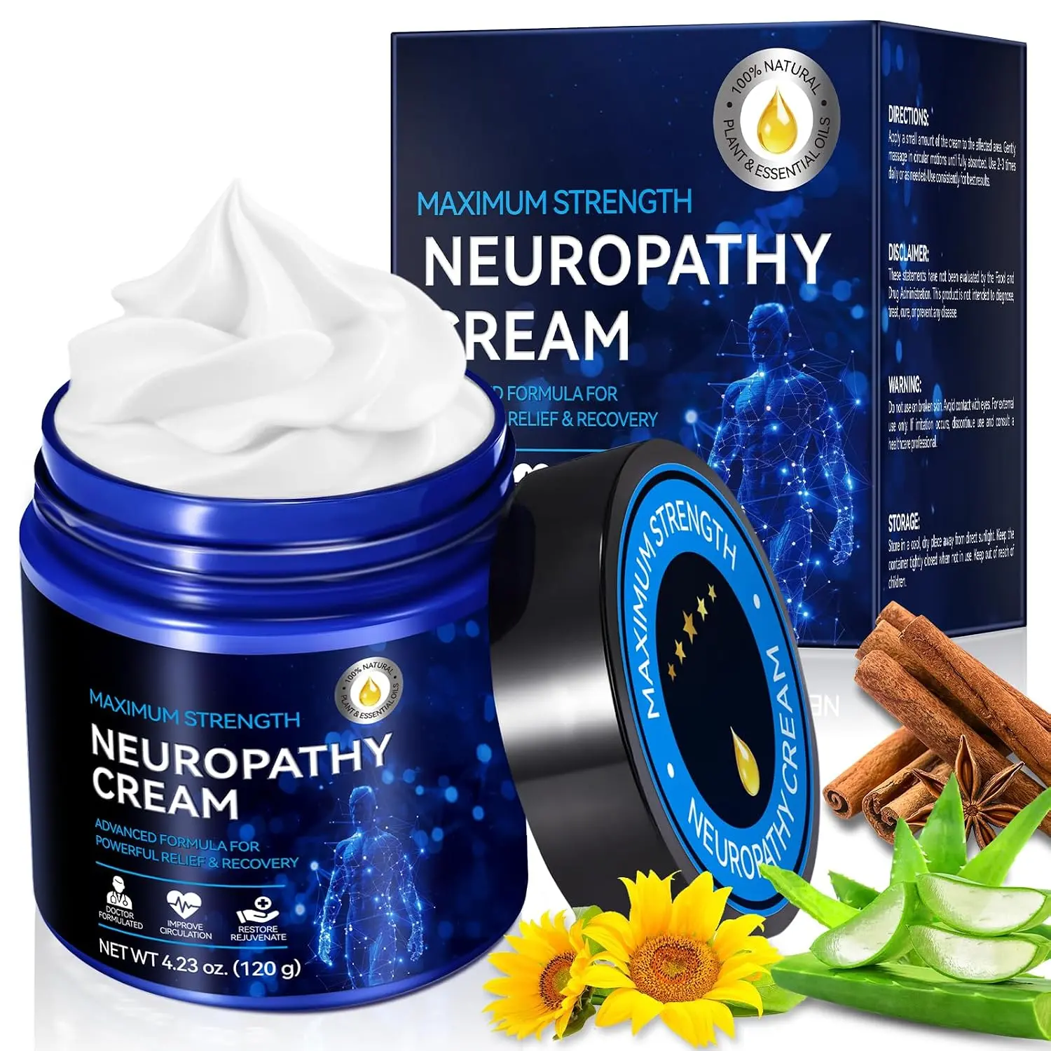 Cream Extra Strength Nerve Cream for Feet, Legs, Neck, Back, Hands, Body – Lightweight, Plant-Based Formula with Cooling Comfort, 4 oz 1Pack