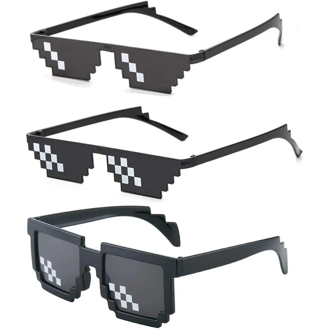 3 Pack Thug Life Sunglasses,Men Women  Pixel Mosaic Glasses, MLG Shades for Photo Props or Halloween Party