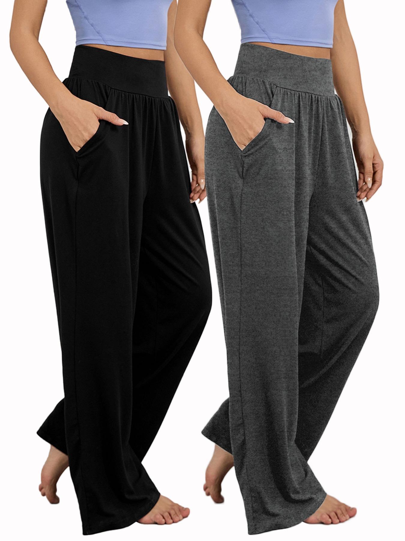 Women's Sporty Solid Color Pocket Pants, Casual Comfy Breathable Wide Waistband Trousers for Outdoor Workout Running, Ladies Sportswear for All Seasons