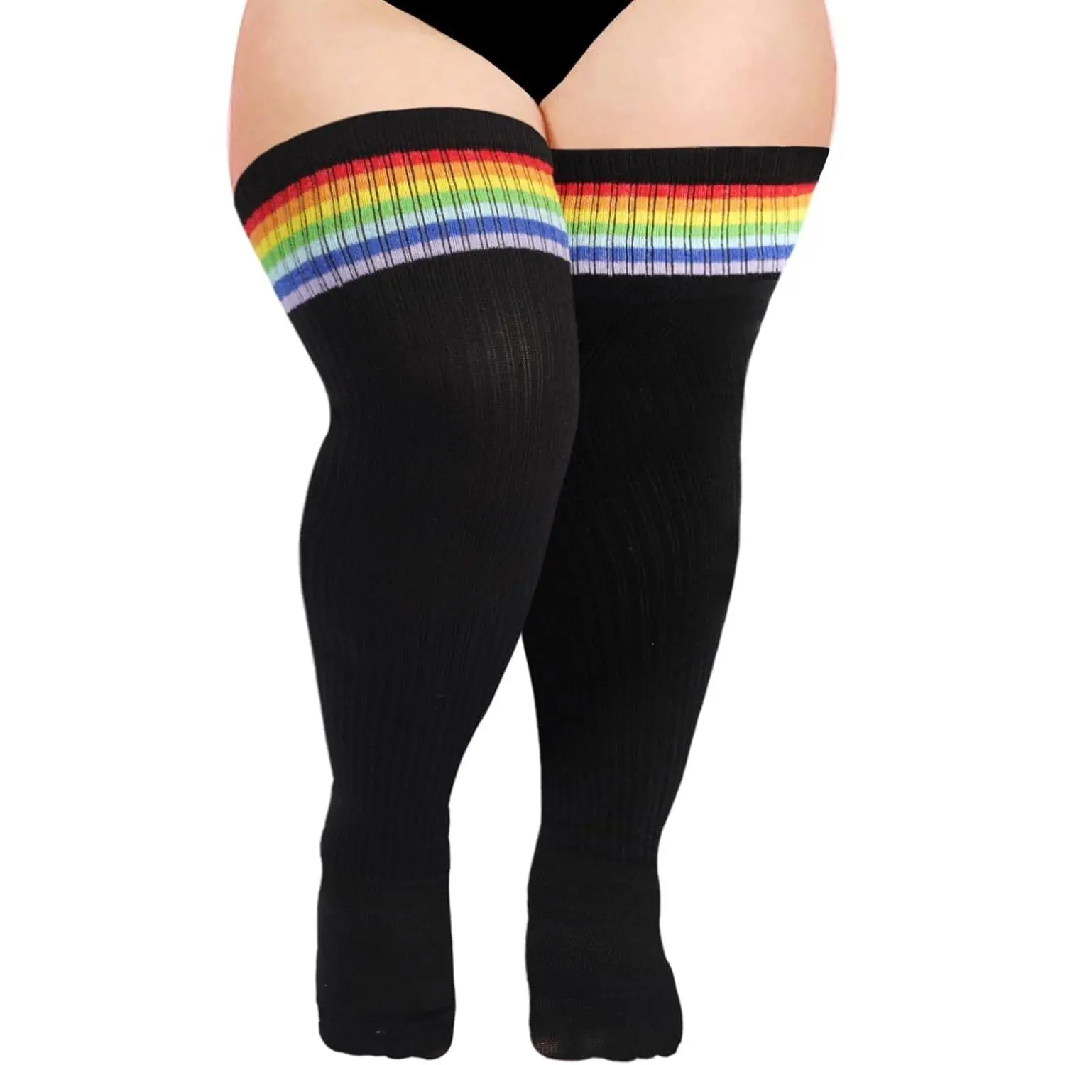 Plus Size Thigh High Socks for Thick Thighs- Womens Knit Cotton Extra Long Over the Knee High Socks Leg Warmer