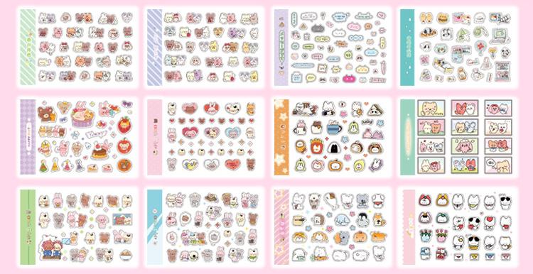 Kawaii Stickers 72sheets/pack Cute cartoon style Mixed materials Multipurpose scrapbook DIY decorative collage