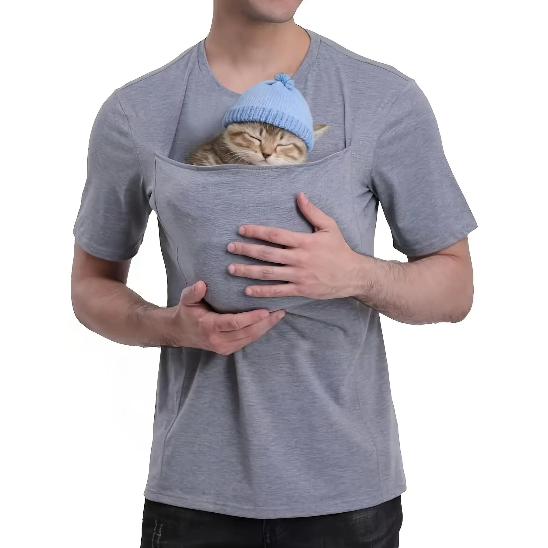 Men's Slim-Fit Short-Sleeve Spandex Fabric T-Shirt, Creative Pocket - Funny Menswear for Dog Poop Collectors (Pet Supplies Accessory)