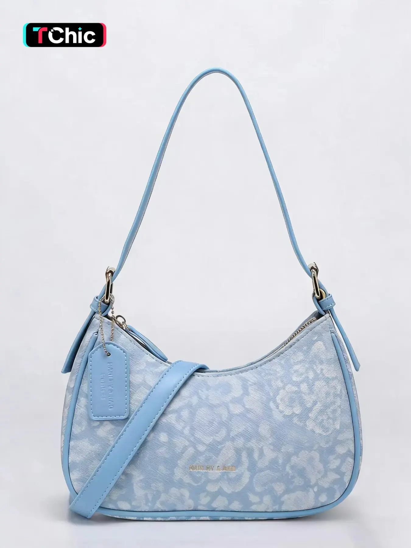 Light Blue Printed Crossbody Bag, Women's Fashion Shoulder Bag, Fashionable Crossbody Bag, Casual PU Leather Handbag, Large Capacity Daily Use, Y2K Style, All Match Crossbody, Fashionable Bags